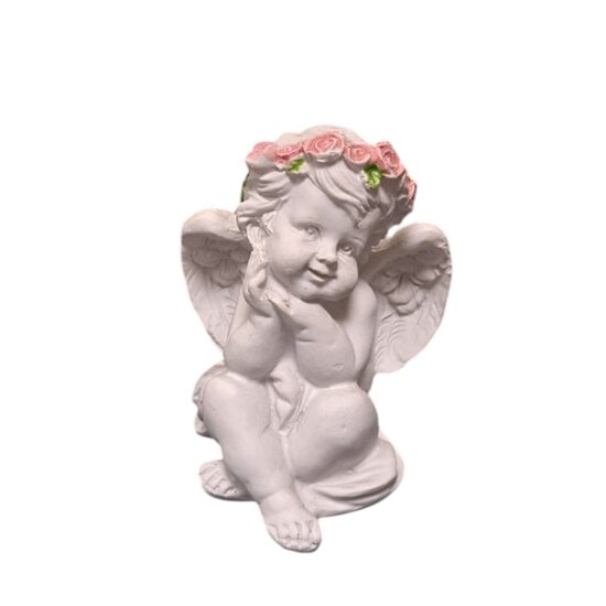 Eņģelītis balts ar rožu vainadziņu Mīlīgais